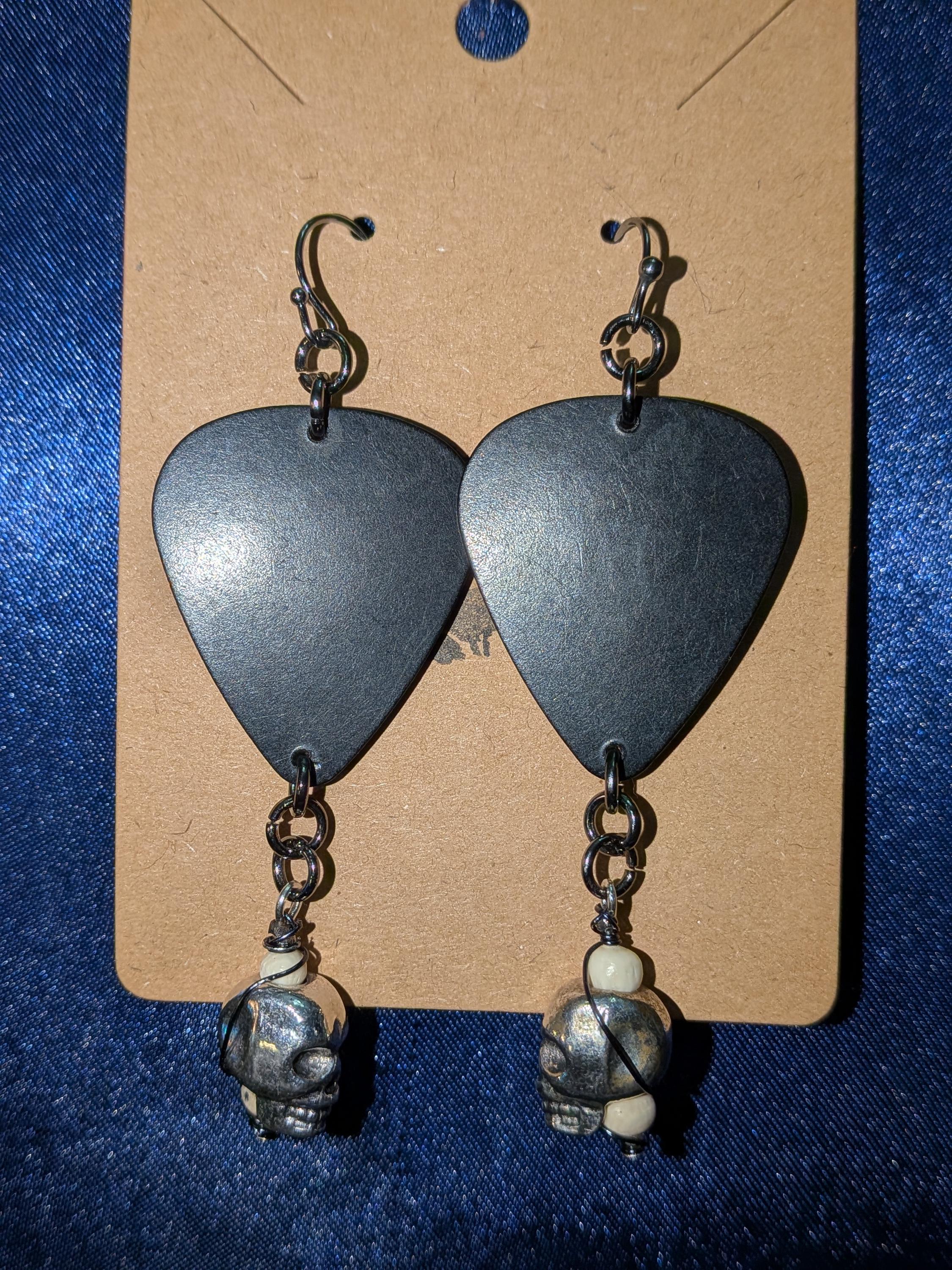 Skull and Bones Guitar pick Earrings