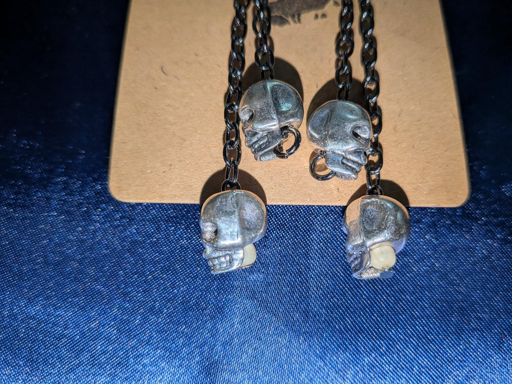 HeadHunter Skull Dangle earrings with real Bone Beads