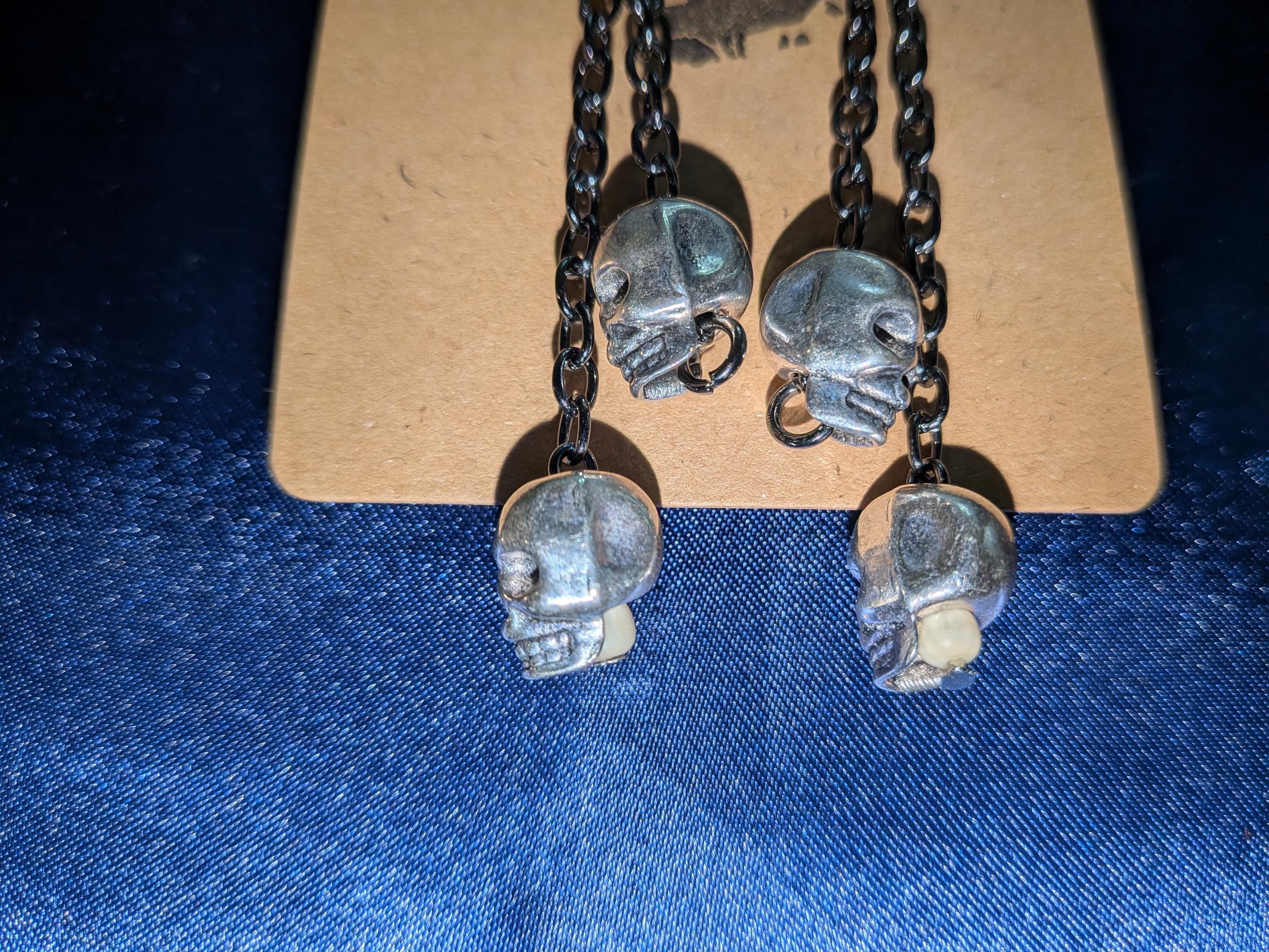 HeadHunter Skull Dangle earrings with real Bone Beads