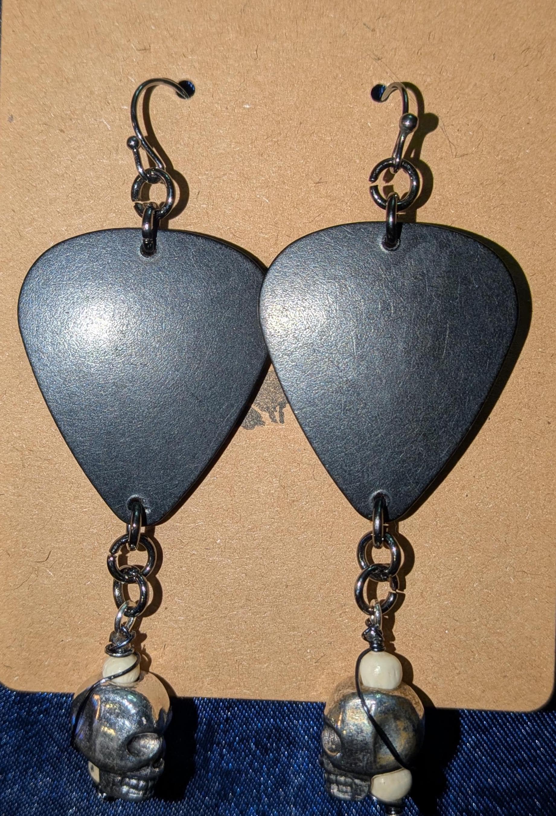 Skull and Bones Guitar pick Earrings