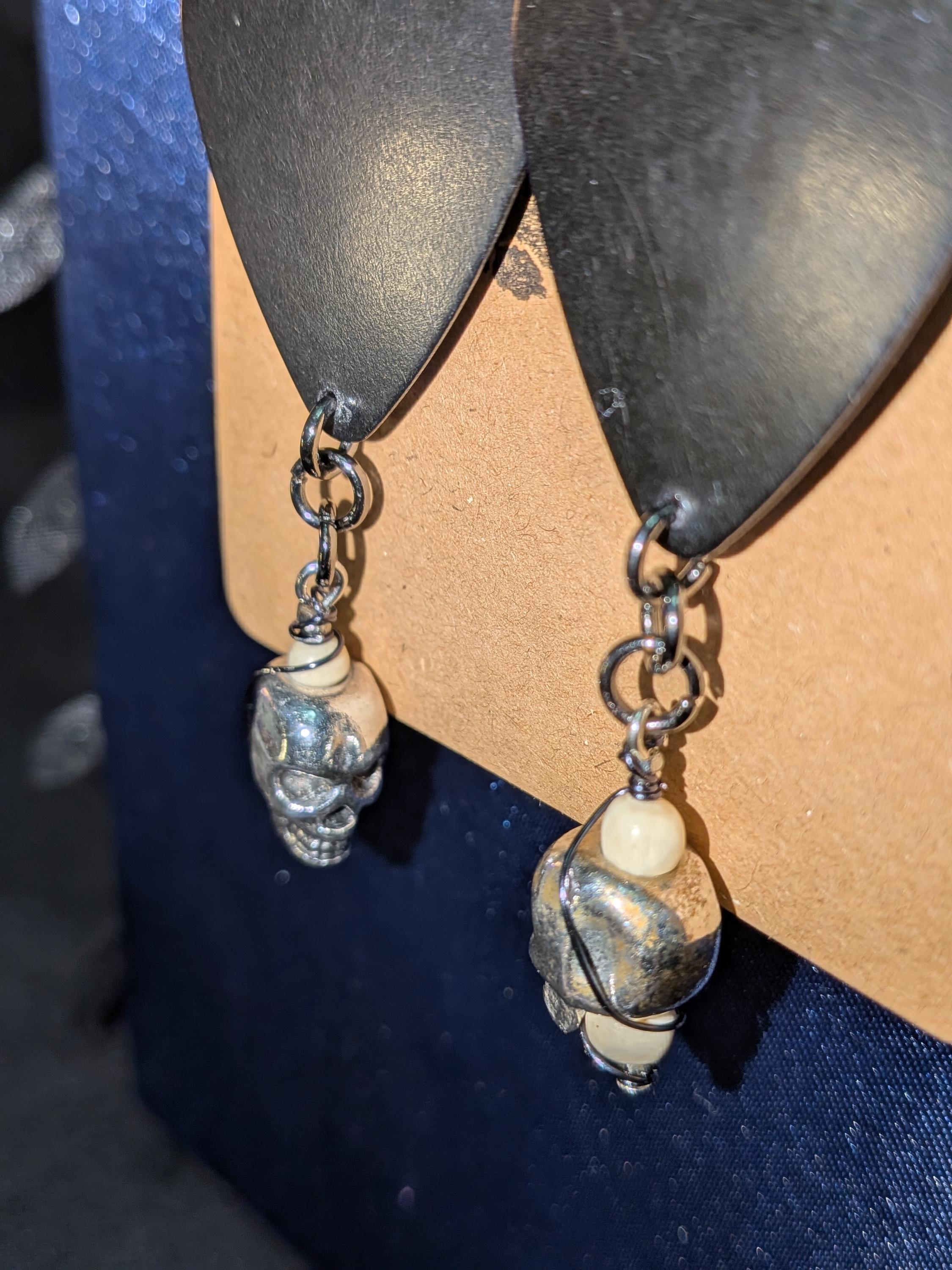 Skull and Bones Guitar pick Earrings